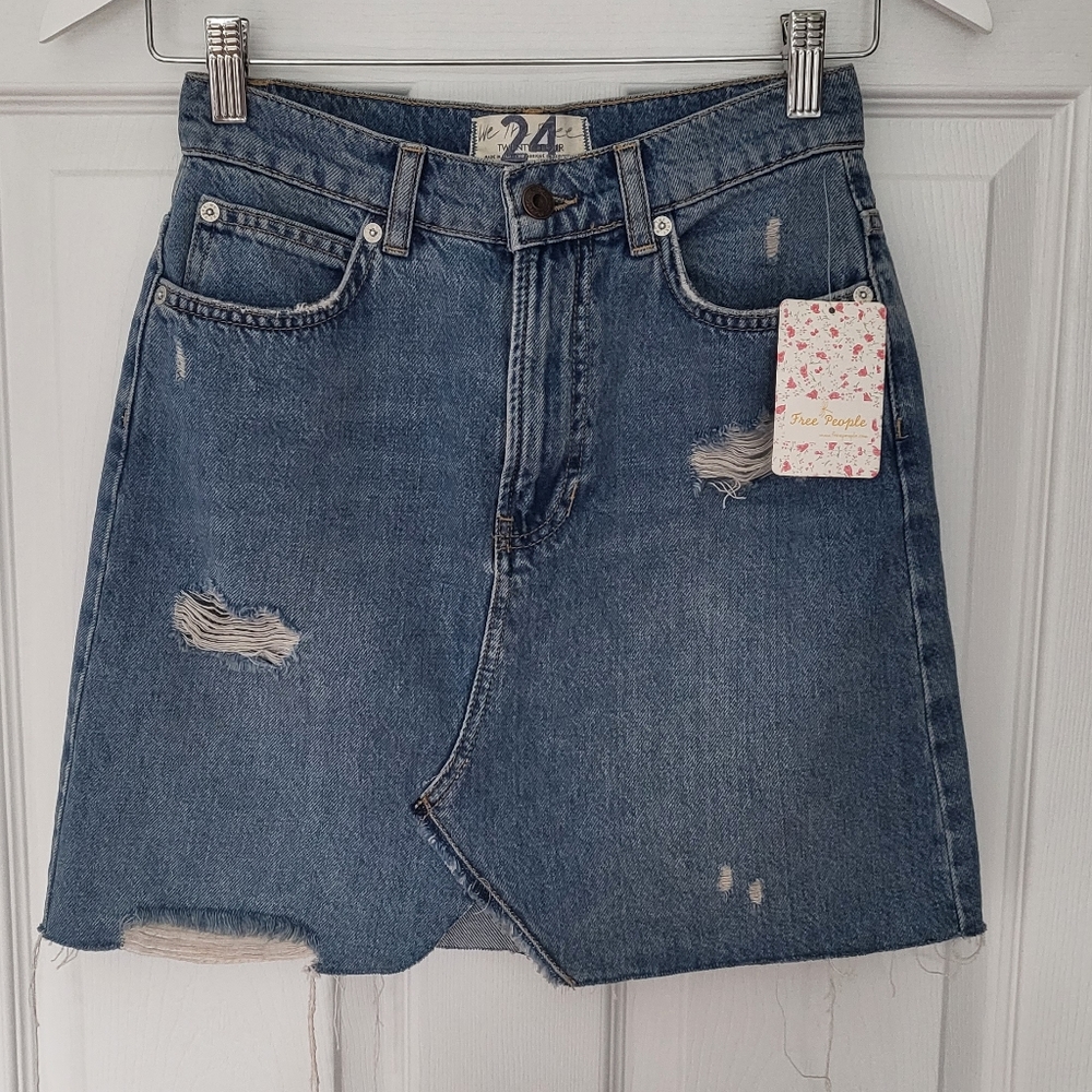 NWT free people hallie distressed denim skirt OB920135